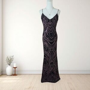 Y2K black shimmer beaded maxi dress glam formal gown